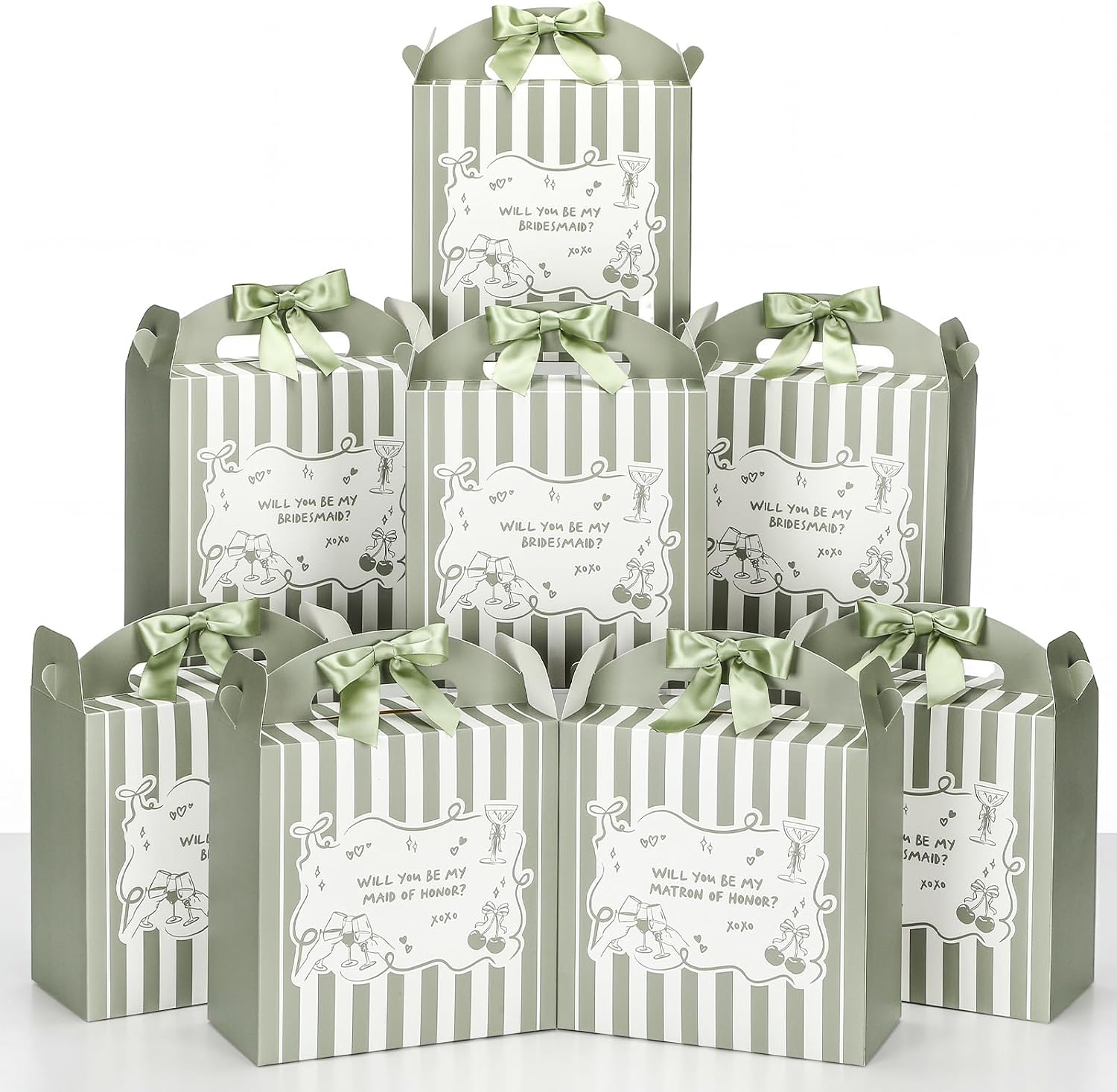 Fullhawl Bridesmaid Proposal Boxes Set of 8 with Bow - 8 x 8 x 4 Inch Will You Be My Bridesmaid Gift Box, Maid of Honor Box for Wedding Bridal Shower Party Favors(Green)