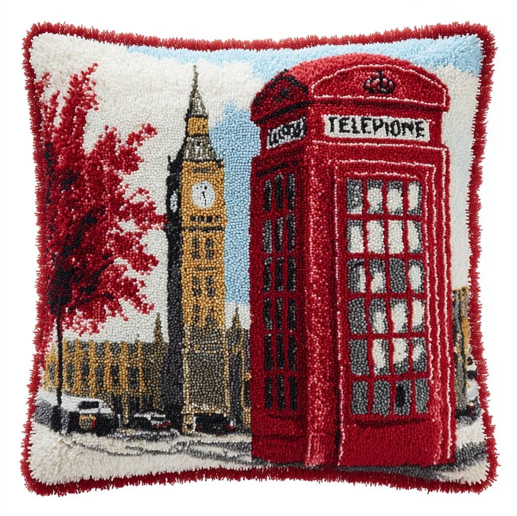 Wallustrioaw Retro Telephone Booth Latch Hook Pillow Kits Cushion,