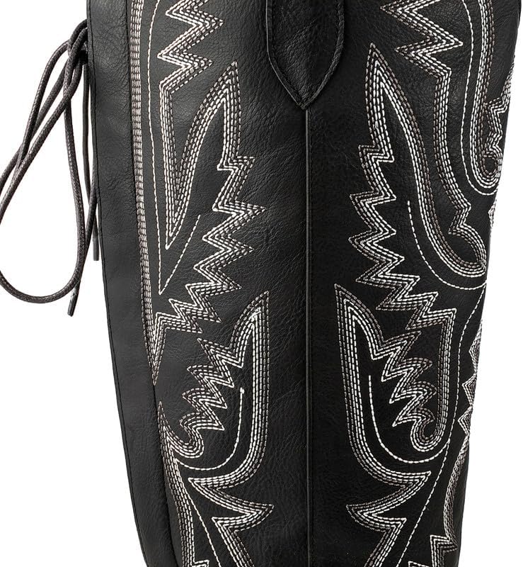 Atuelang Western Cowboy Boots for Women Knee High Wide Calf Lace Up Embroidered Cowgirl Boots - Image 2