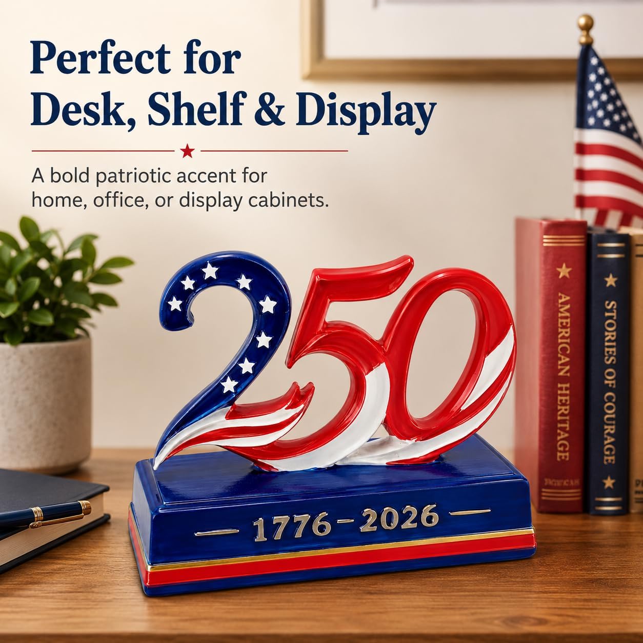 250th Anniversary USA Decor Statue (1776–2026) – Patriotic Red White Blue Resin Desktop Ornament, Independence Day Collectible Figurine, American Freedom 250 Years Commemorative Gift image 5