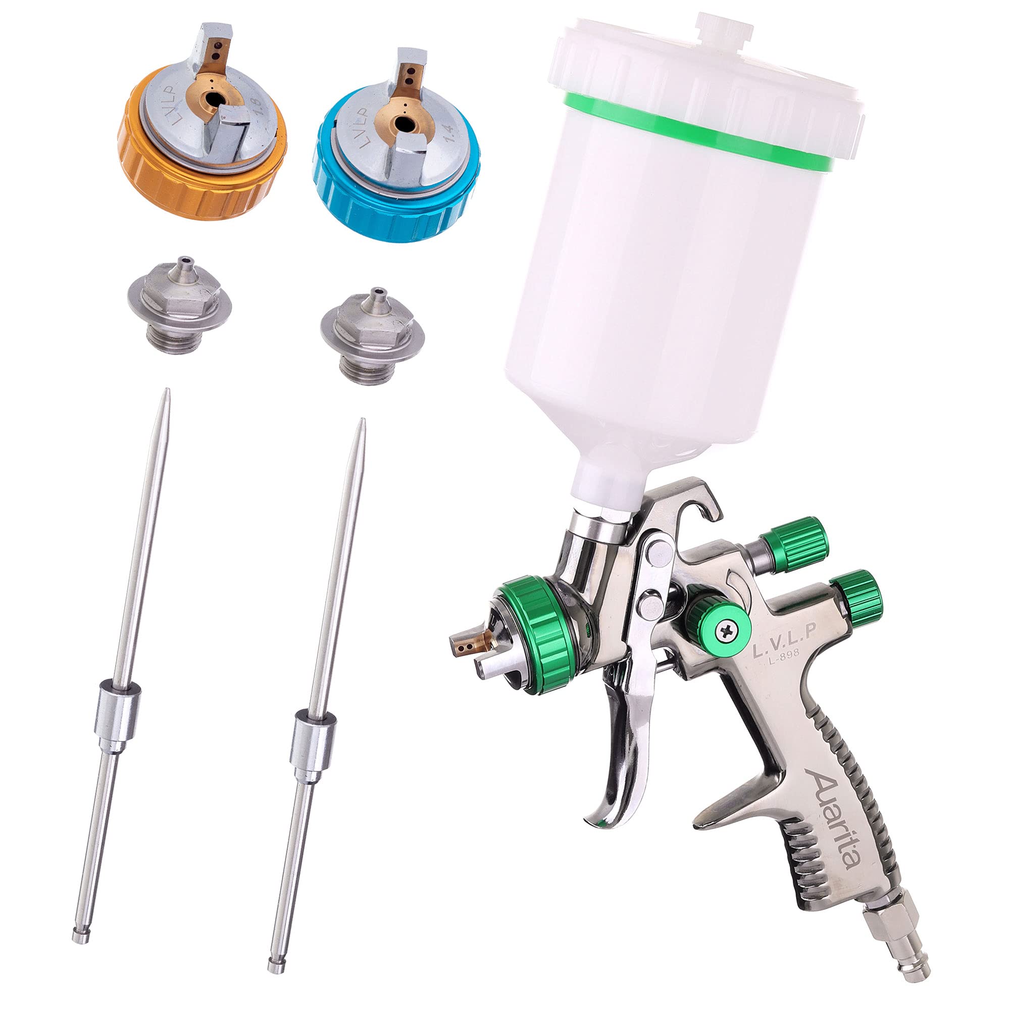 LVLP L-898 - Pistola aerográfica (3 boquillas, 1,3 mm + 1,4 mm + 1,8 mm, depósito de 600 ml, bajo consumo de aire)