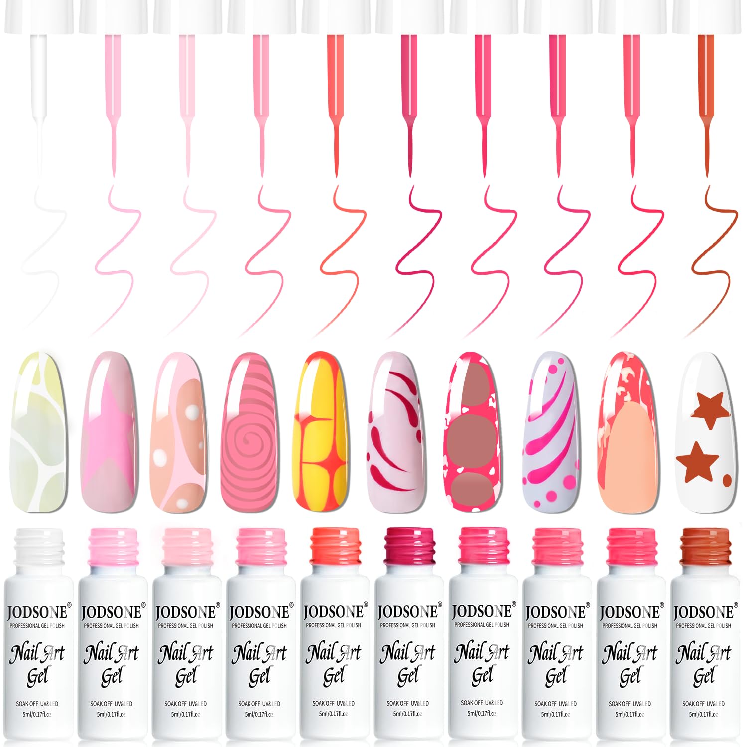 JODSONE Gel Liner Nail Art Kit, 10 Colors Pink Collection