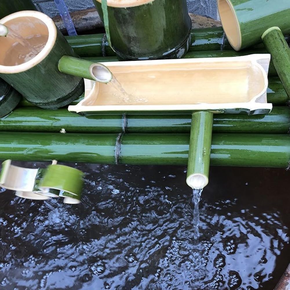 Kit de Fuente de bambú con Bomba, Fuente de Agua de jardín, Fuente de Agua de bambú para Interiores y Exteriores, características de Agua para Patio al Aire Libre (Size : 15.7inch)