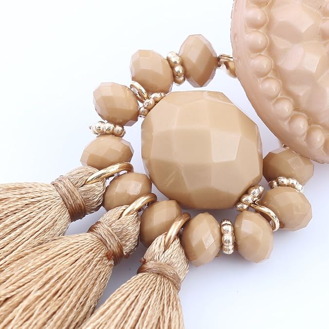 boderier Bohemian Statement Thread Tassel Chandelier Drop Dangle Earrings with Cassandra Button Stud