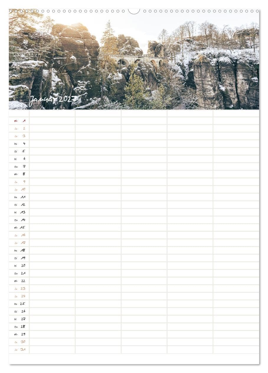 Familienkalender - Wandern im Elbsandsteingebirge (Wandkalender 2027 DIN A2 hoch), CALVENDO Monatskalender: Impressionen aus der Sächsischen & Böhmischen Schweiz mit Ortsangaben (CALVENDO Natur)
