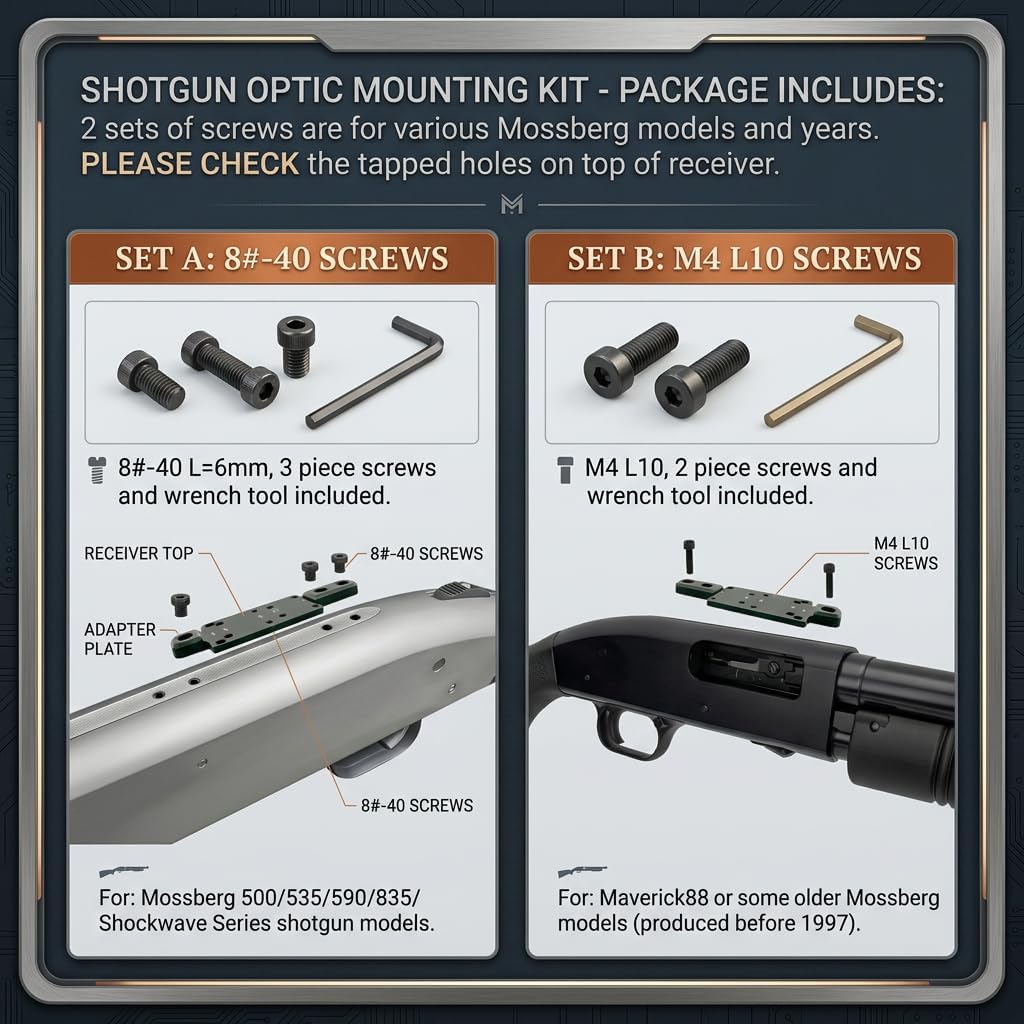 Gotical Red Dot Sight Mount Adapter Plate for Mossberg 500 535 590 835 Shockwave and Maverick88, 2 Sets of Screws Cover Older and Newer Models