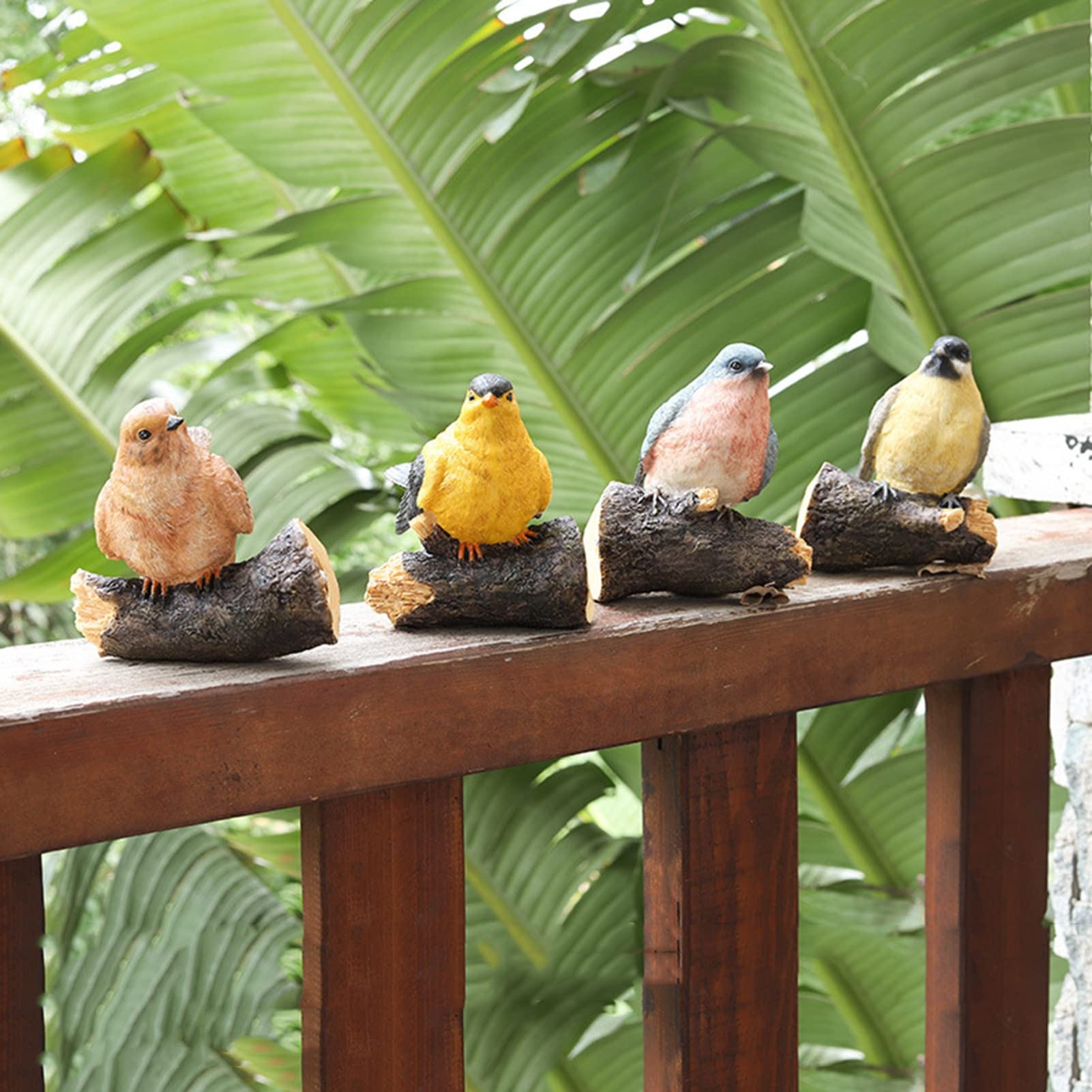 Cadeau fantaisie original lot de 4 figurines de jardin oiseaux réalistes en résine
