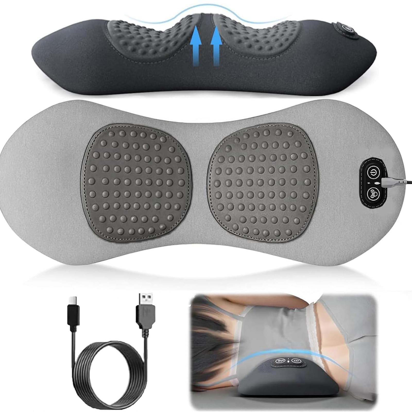 Masaje de Espalda 3 en 1, Masajeador de Espalda Triple Fusion, Levantamiento de Tracción, Masaje de Vibración y Compresa de Calor, Soporte Lumbar Ergonómico