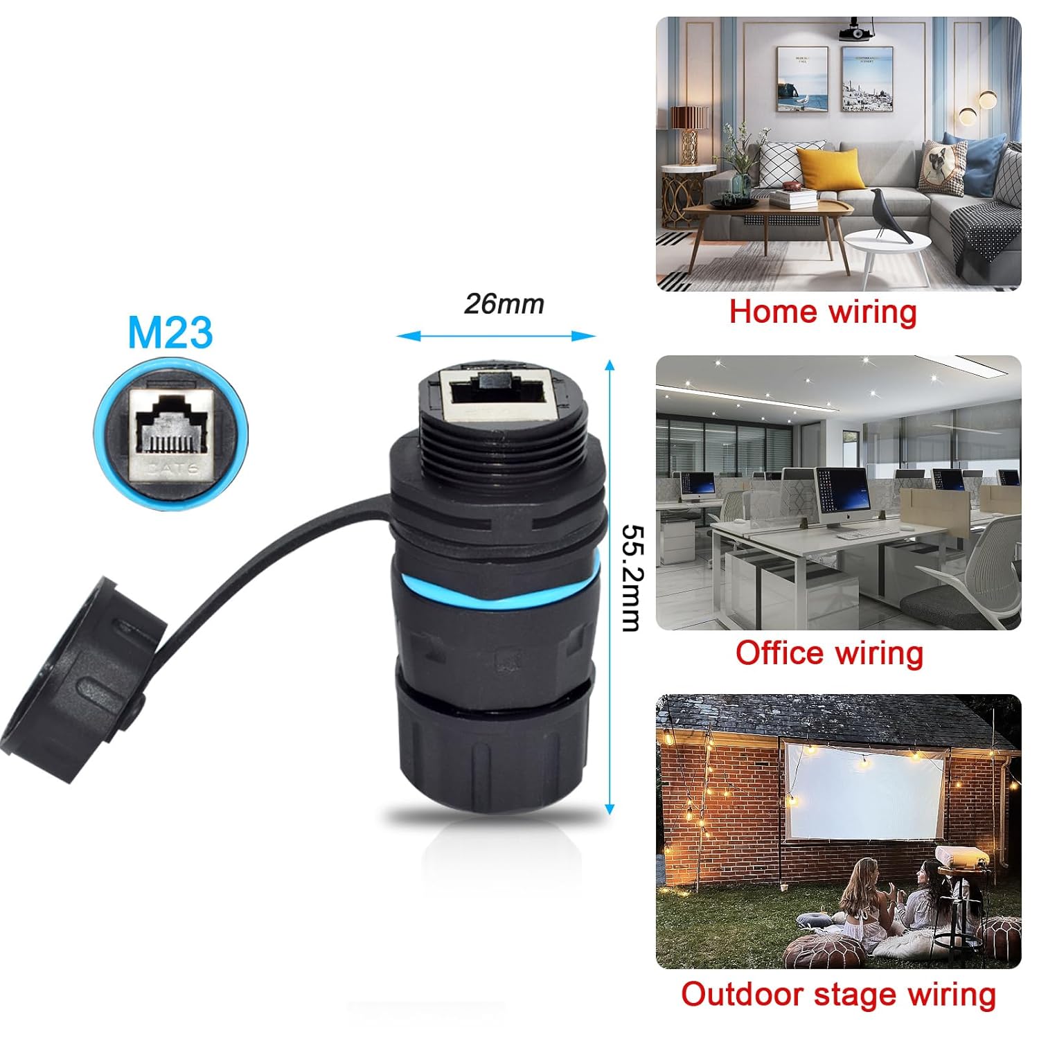 5PCS 2.17in Panel Mounting Shielded RJ45 CAT6 Waterproof Connector M23 IP68 Waterproof Ethernet Extender Coupler CAT6/CAT5E/CAT5 Short Type Ethernet LAN Cable PoE Adapter