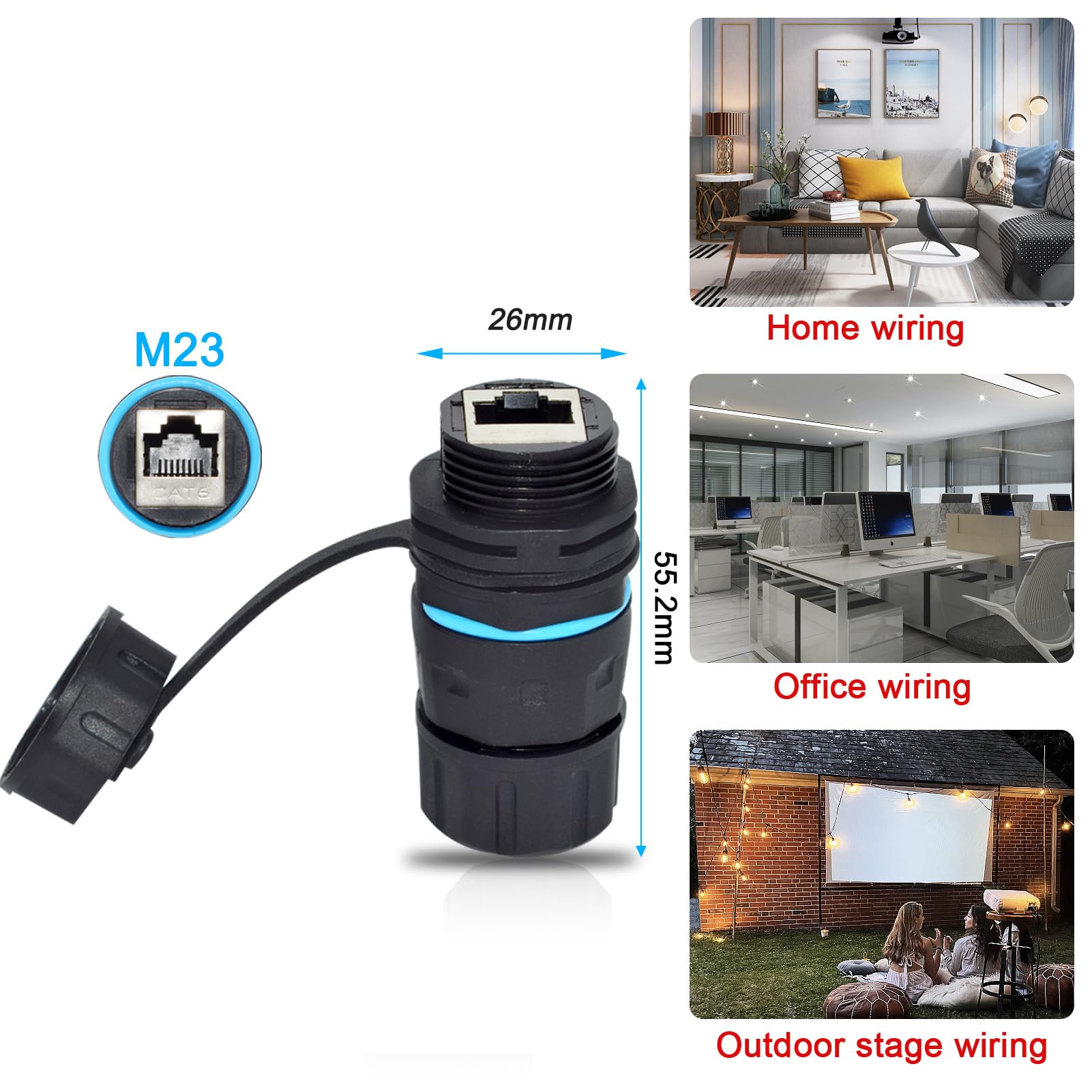 Lot de 5 connecteurs RJ45 CAT6 étanches étanches M23 IP68 pour montage sur panneau de 5,5 cm