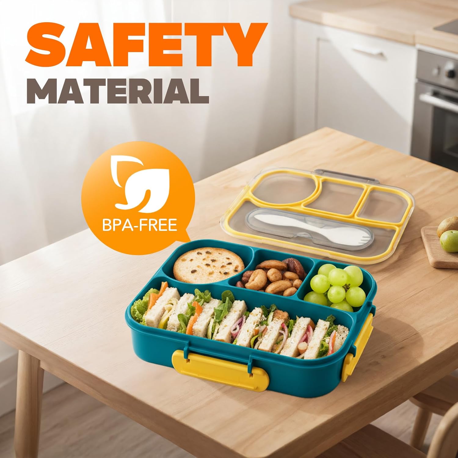 EASYFUN Bento Box Adult, Lunch Box, 4-Compartment Lunch Containers, Drop-Proof, Dishwasher Safe & Made with BPA-Free Materials (Dark blue) image 3
