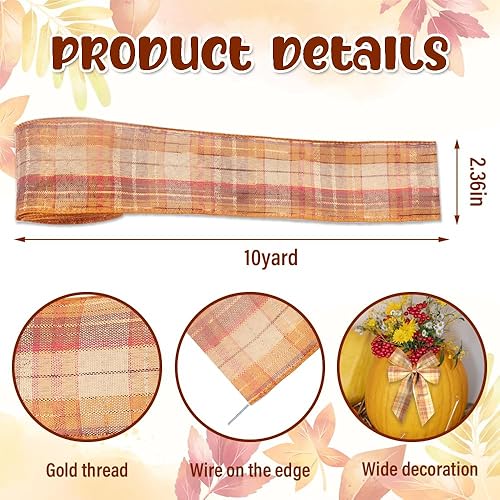 Miniatura 7 de 2 rollos de cintas de tela de otoño, decoración de Acción de Gracias, cintas de arpillera a cuadros negros y blancos para Acción de Gracias,