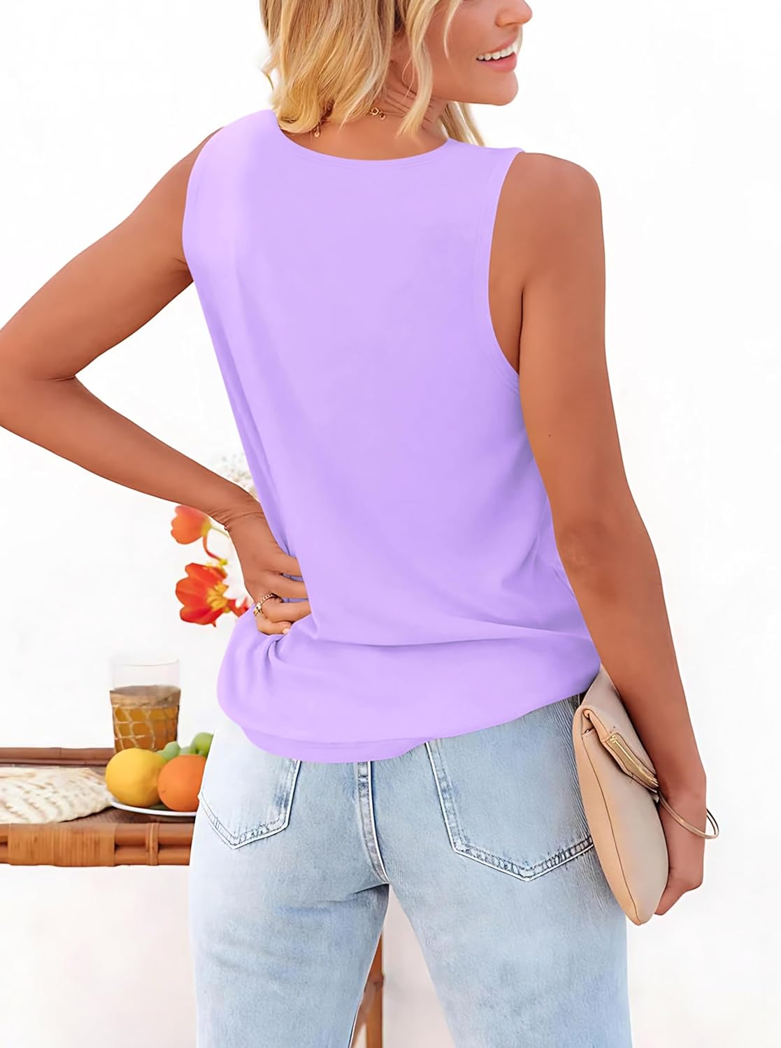 AISEW Womens Sleeveless V Neck Tank Tops Summer Camisole Blouses Casual Basic Tank Shirt - Image 2