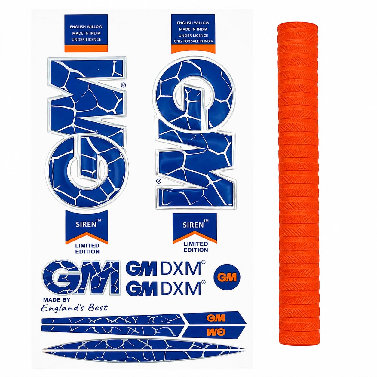 JOYBER Cricket Bat Sticker | G M Cricket Bat Sticker + 1 Red Bat Grip | Cricket Accessories Bat Stickers | Jacob Bethell | 3D Embossed Waterproof Vinyl | Red Batting Grip (Blue)-image-2