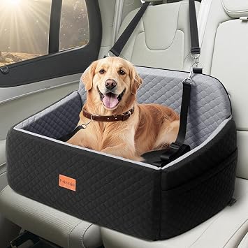 Petcozife Dog Car Seat, Booster Bed for Dog Under 55 Lbs, Black/Gray, Large