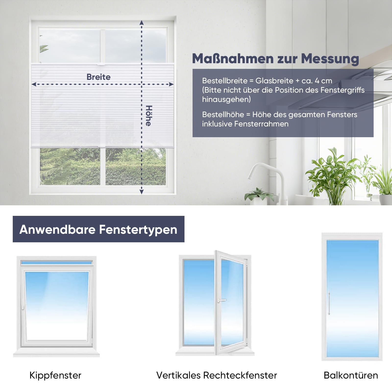 Sekey Plissees für Fenster ohne Bohren Blickdicht Plissee Klemmfix Nahtlos Elegant Halb-Wabenplissee – Bild 6