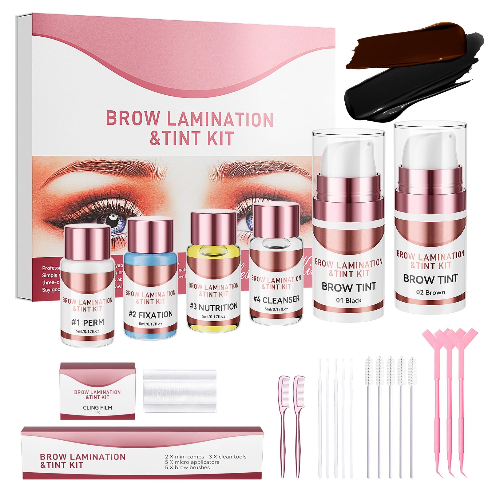 Novobey Brow Lamination Kit, 2 In 1 Eyebrow Lamination Kit with Black & Brown Color for Thicker Fuller Brows, Professional DIY Eyebrow Perming Kit Use at Salon Home, Lasts for 6 Weeks