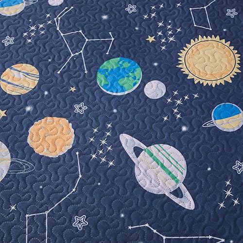 Miniatura 6 de Space Bedding - Colcha de tamaño individual, colcha de galaxia de verano, constelación astronómica, planeta, funda de cama para niños, manta ligera