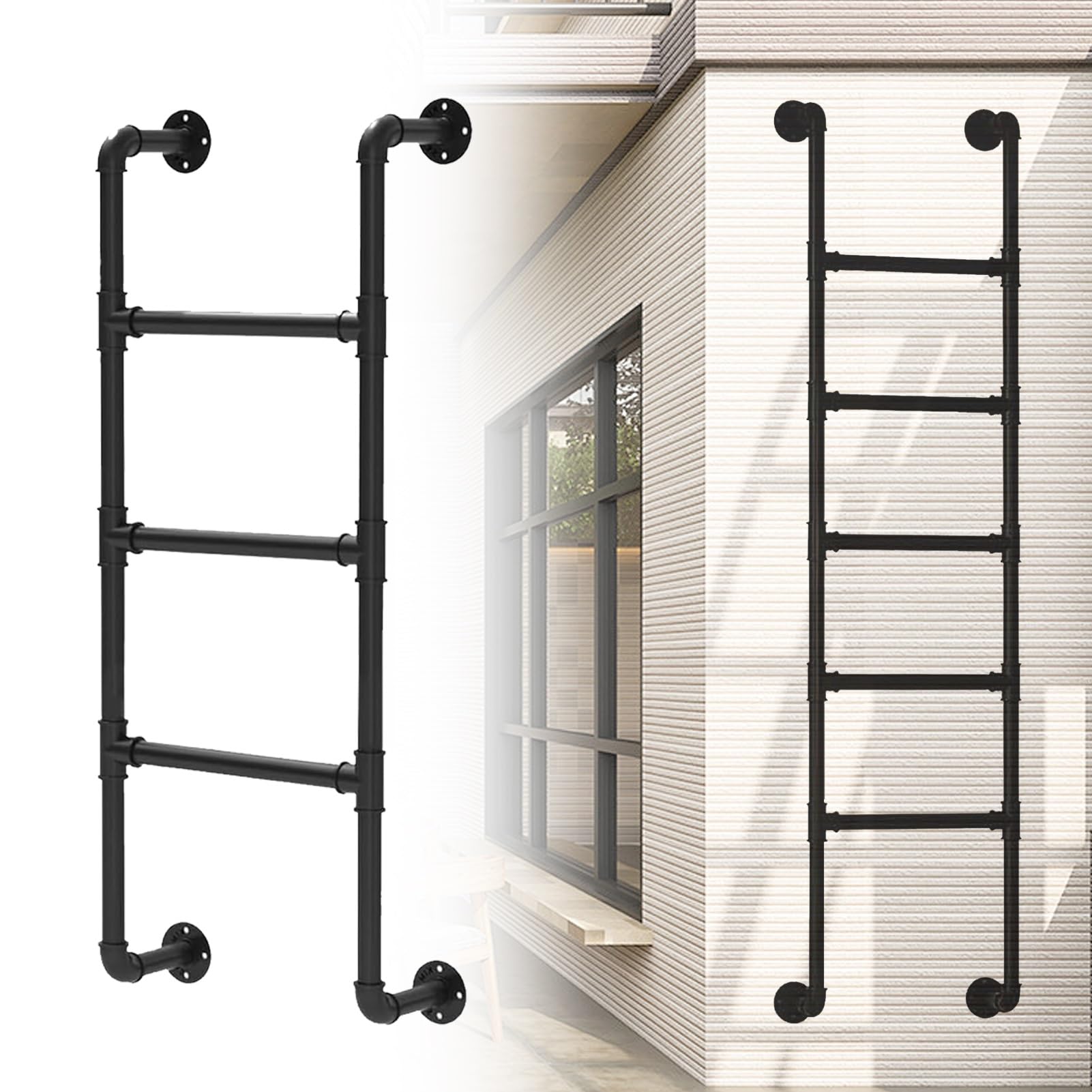 Escalera de Emergencia para Hueco de Ventana, Escalera metálica para Cama Alta de Pared, Escalera Industrial de Hierro Forjado para Interiores y Exteriores, Escalera de Entrada y Salida (1,8