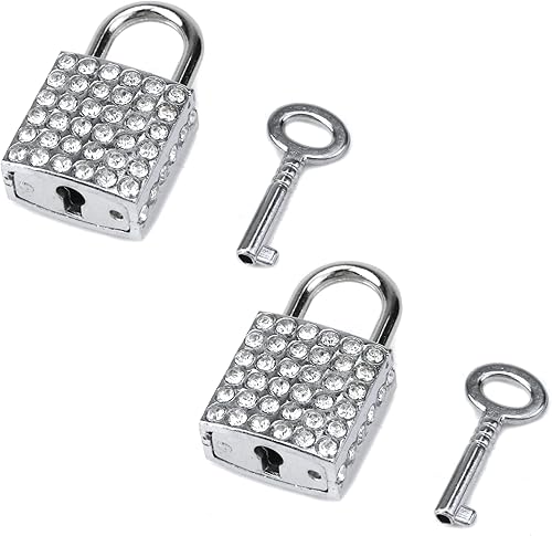 Miniatura 5 de Candado decorativo cuadrado pequeño de aleación de zinc, 2 piezas, cerradura decorativa brillante con llave para gabinete de equipaje, bolso, joyero