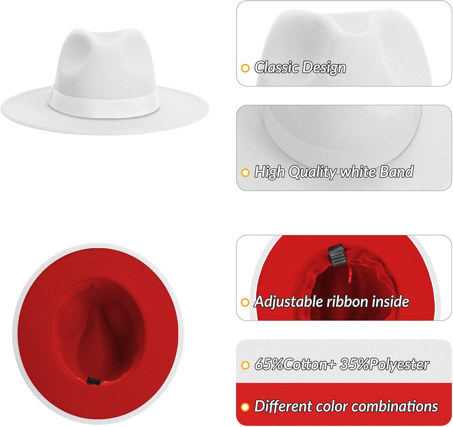 KUJUHA Fedora Hats for Mens/Womens Felt FedoraHats Two Tone Wide Brim Fedora Hats Rancher Hat - Image 3