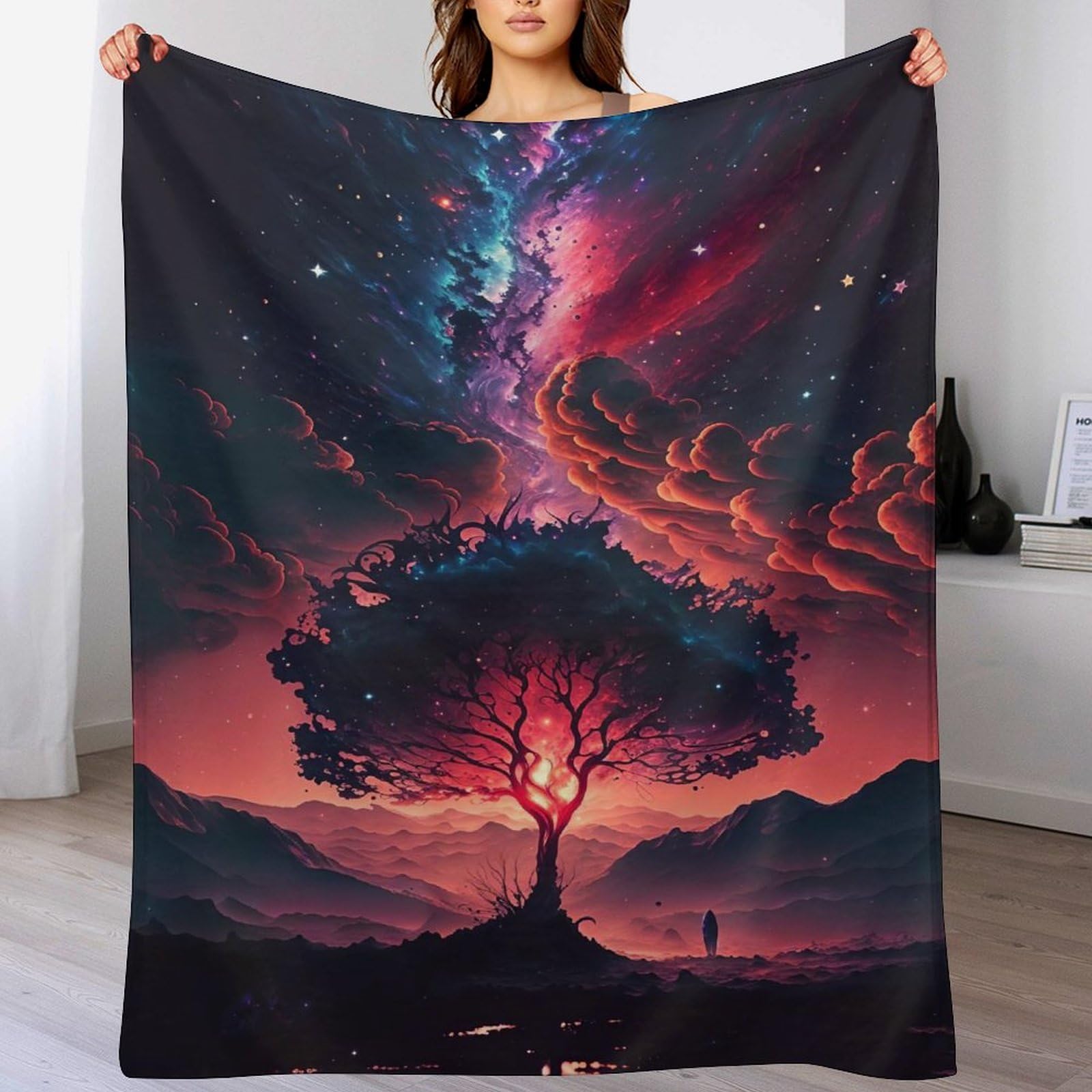 Couverture polaire Arbre de Vie Cosmique pour vos soirées cocooning douillettes sur le canapé