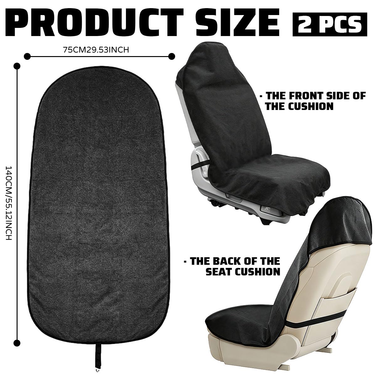 Lot de 2 Housse de Siege Voiture Eponge, Protege Siege Voiture Noir | Lavables en Machine, Housses de Sièges Universels Tissu Éponge pour Sièges, Anti-poussière, Contre les Poils d'Animaux