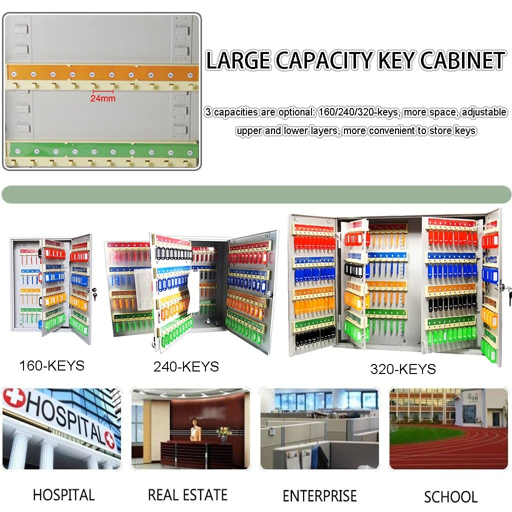 Armoire à clés murale super grande capacité pour 160/240/320 clés, solution de rangement sécurisée pour la maison et le bureau, boîte à clés en métal durable, système de sécurité