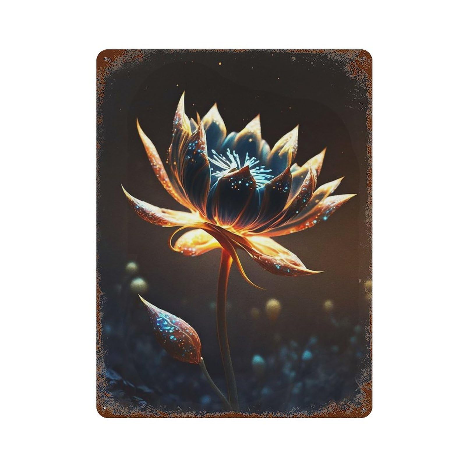 Decorative Tin Sign with Flower Alien Planet Design 15.7"x11.8", for Farmhouse, Kitchen And Entryway Decor, Old School Wall Decor
