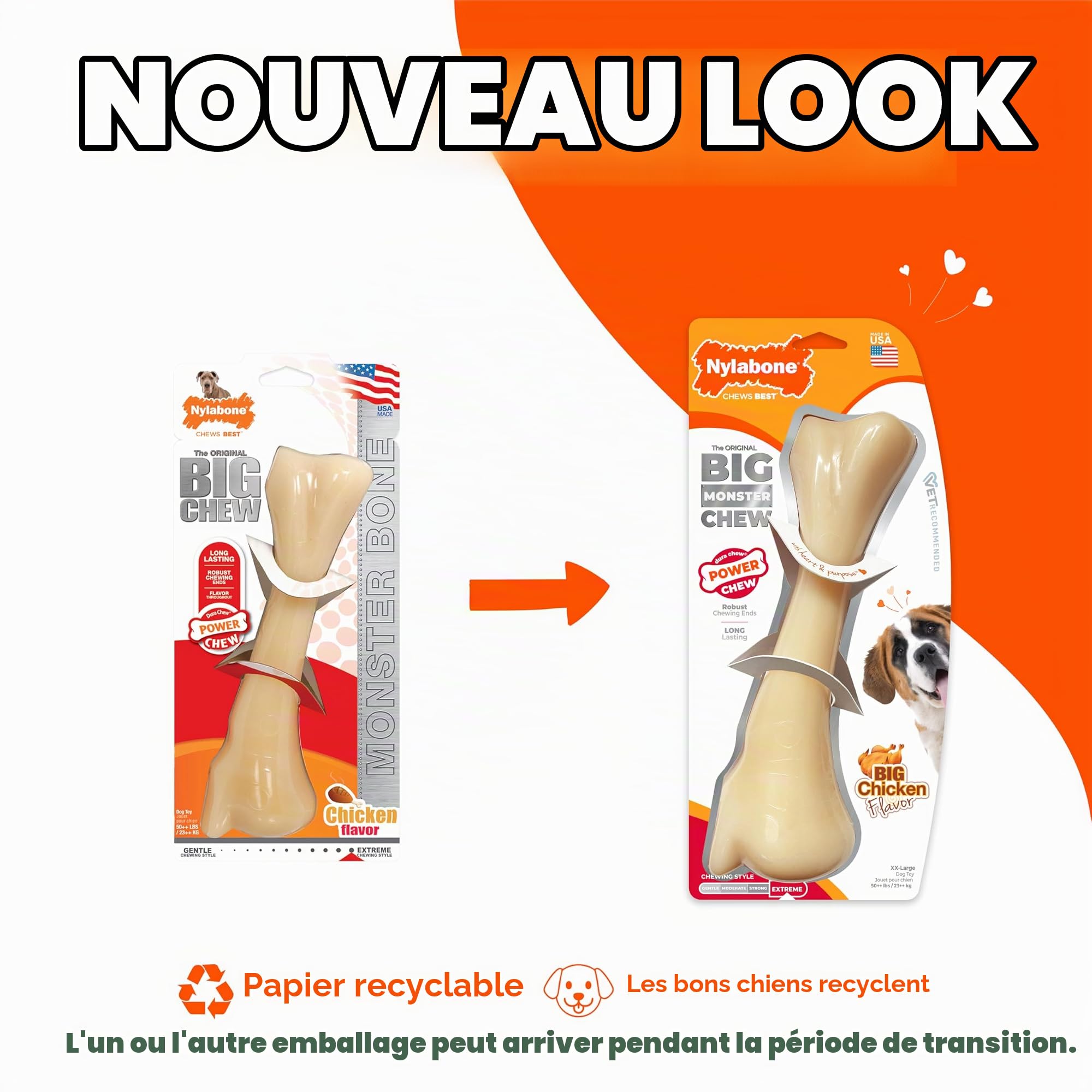 Nylabone Jouet à mâcher résistant Dura, arôme poulet - Jouet à mâcher pour chiens à mâchouillage extrême - XXL - Convient aux tout grande chiens pesant 23 kilos et plus