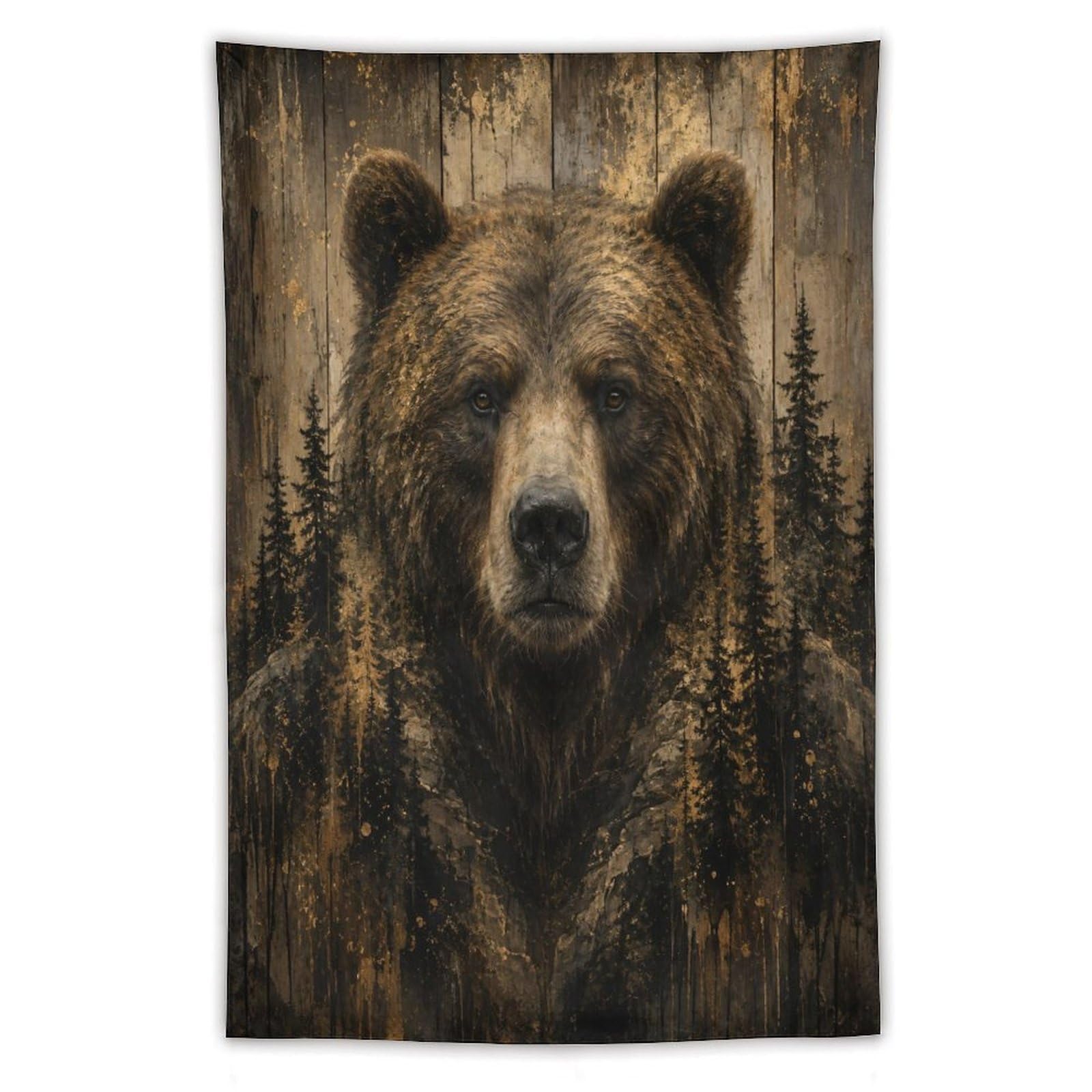 W7C8U2X3 Brown Bear Woodland Portrait Wall Tapestry, Room Divider