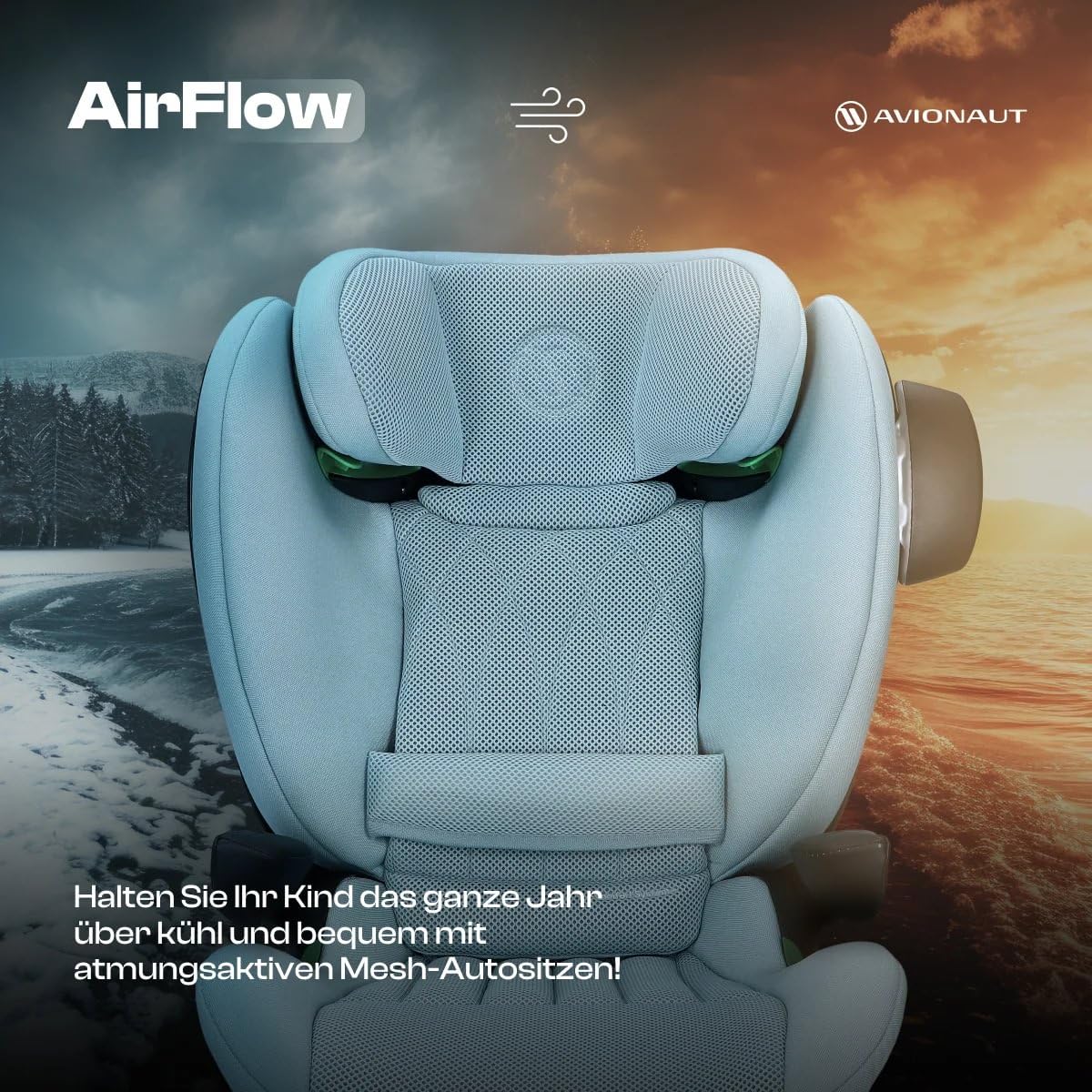 Avionaut MaxSpace AirFlow Comfort System+ Kindersitz 100–150 cm – ergonomisch, sicher & bequem – mit verstellbarer Rückenlehne – ideal zum Schlafen und für lange Autofahrten (Grey)