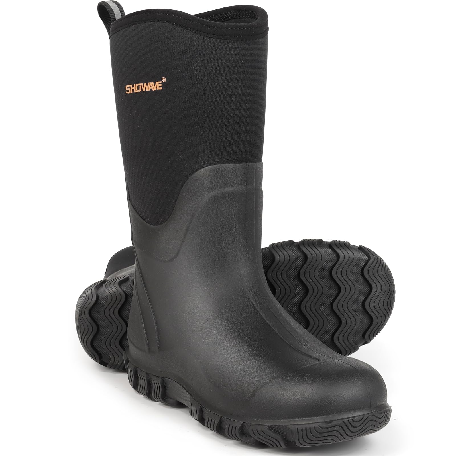 ShowaveClassic Men's Rubber Boots Waterproof Rain Boots Insulated Neoprene Boot Mud Boot for Farming Hunting Gardening Yard Chore Working