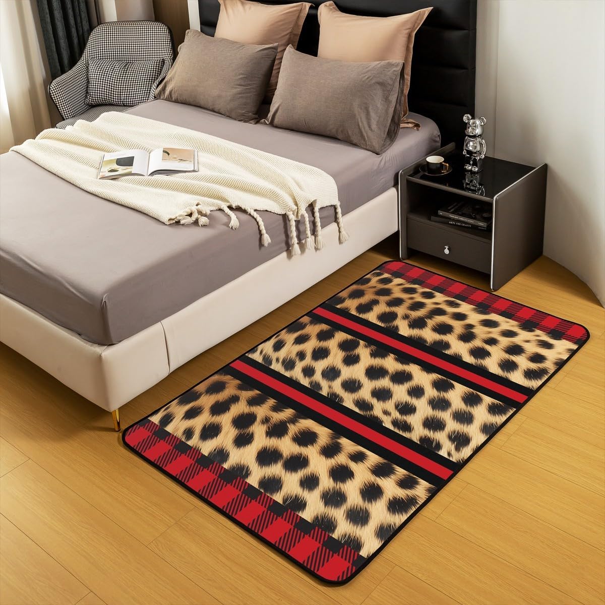 Feelyou Leopard Reversible Throw Pillow Covers Cheetah Print Square Cushion Covers Set of 2 for Kids Wild Animal Red Geometric Stripe Pillow Covers Home Decor Safari 24 x 24-Inch