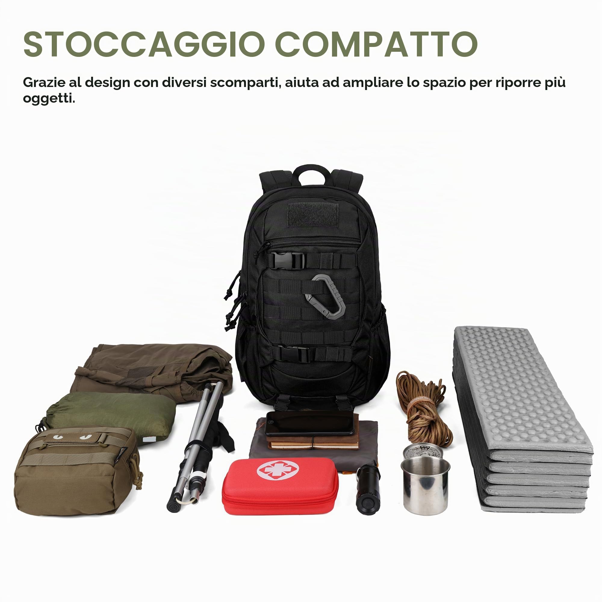 Mardingtop 18L Zaino tattico da trekking, zaino da trekking, per campeggio, escursionismo, viaggi, 18L Nero