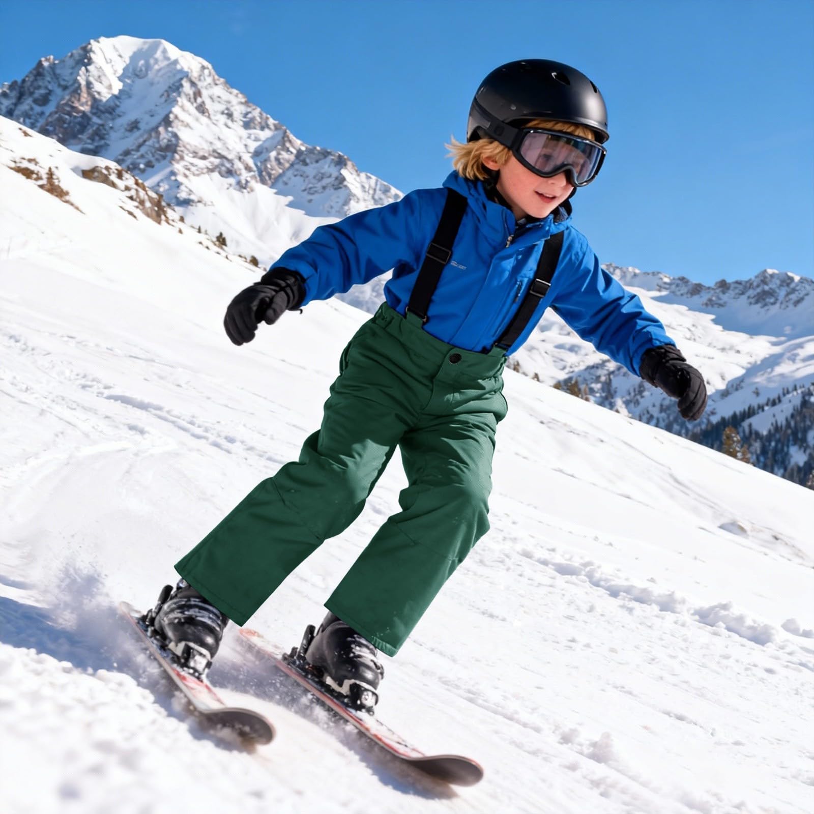 Pantaloni da sci per ragazze e ragazzi, con bretelle regolabili, in softshell, impermeabili, antivento, caldi, da sci, da trekking, per attività all'aria aperta