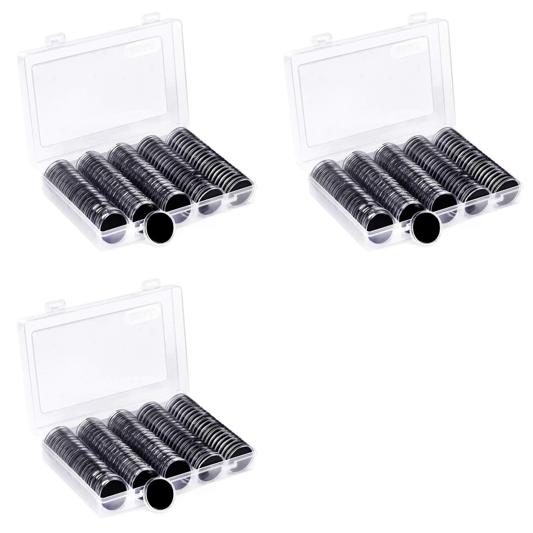 Vjsujehgy 300 Pieces 30mm Coin Capsules and 5 Sizes (17/20/25/27/30mm) Protect Gasket Coin Holder Case with Storage Organizer Box