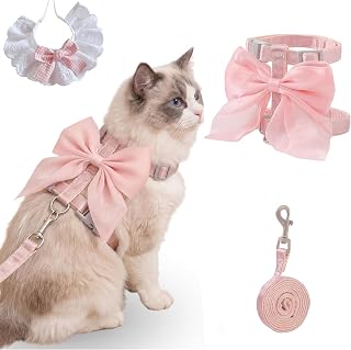 Escape Proof Cat Harness and Leash Set, Adjustable Pink Bow Kitten | Cute pink bow cat harness and leash set. Escape proof, adjustable soft step-in vest for kittens and small dogs walking