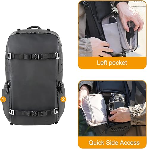 Miniatura 5 de Besnfoto Mochila para cámara impermeable para fotógrafo, bolsa de fotografía DSLR, grande, con compartimento para portátil, Negro -, Mochilas de