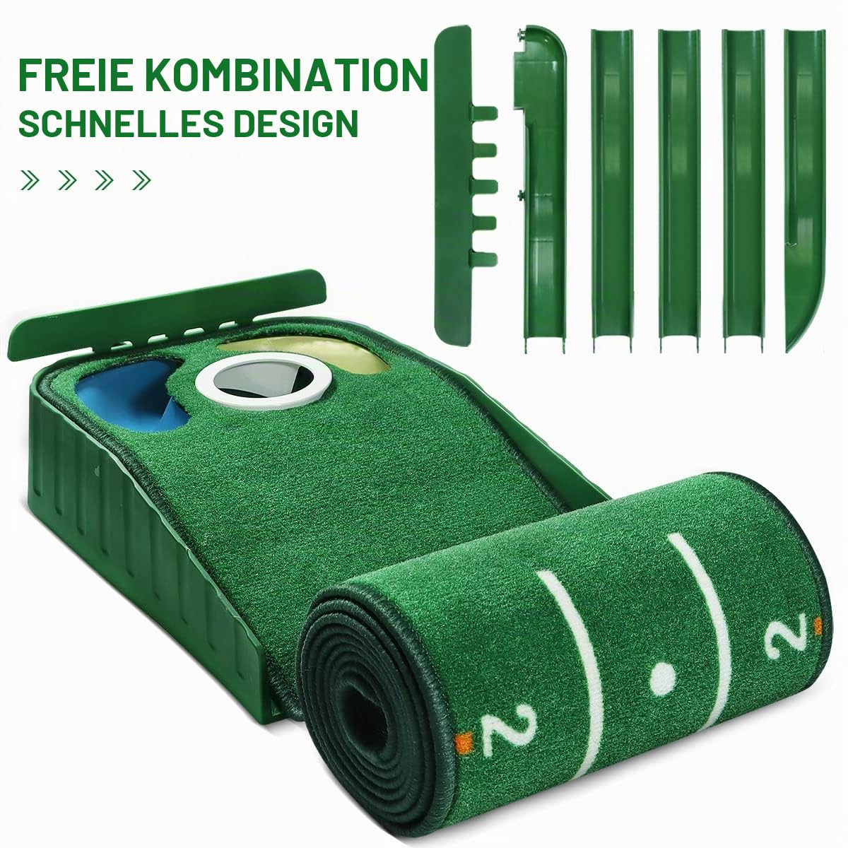 Putting-Grün, Indoor-Matte Mit Ballrücklauf und 3 Löchern, Golf-Trainingsausrüstung für Zuhause oder Büro, Geschenke und Zubehör für Männer