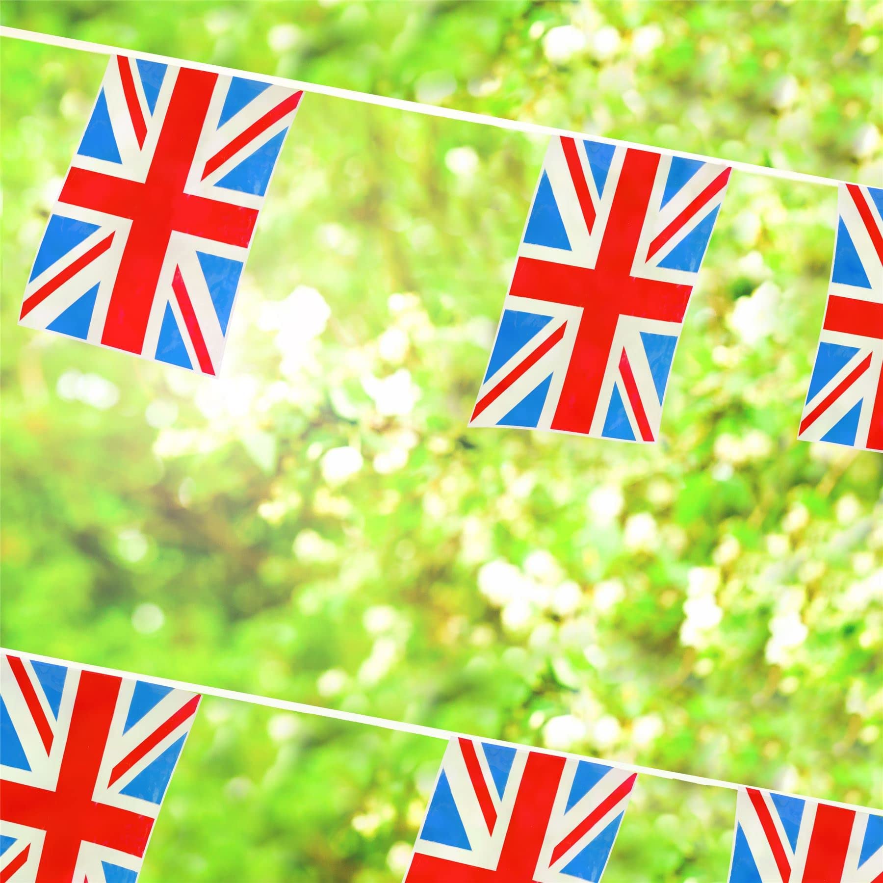Union Jack Bunting Flags - 20 Square Flags, 10 Meters Long, For Street Party & Celebration