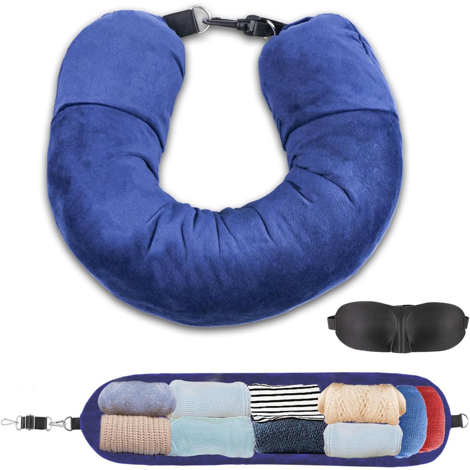 Oreiller De Voyage Rembourré Avec Vêtements - Taie Velours Doux Portable Multifonction Sac Rangement