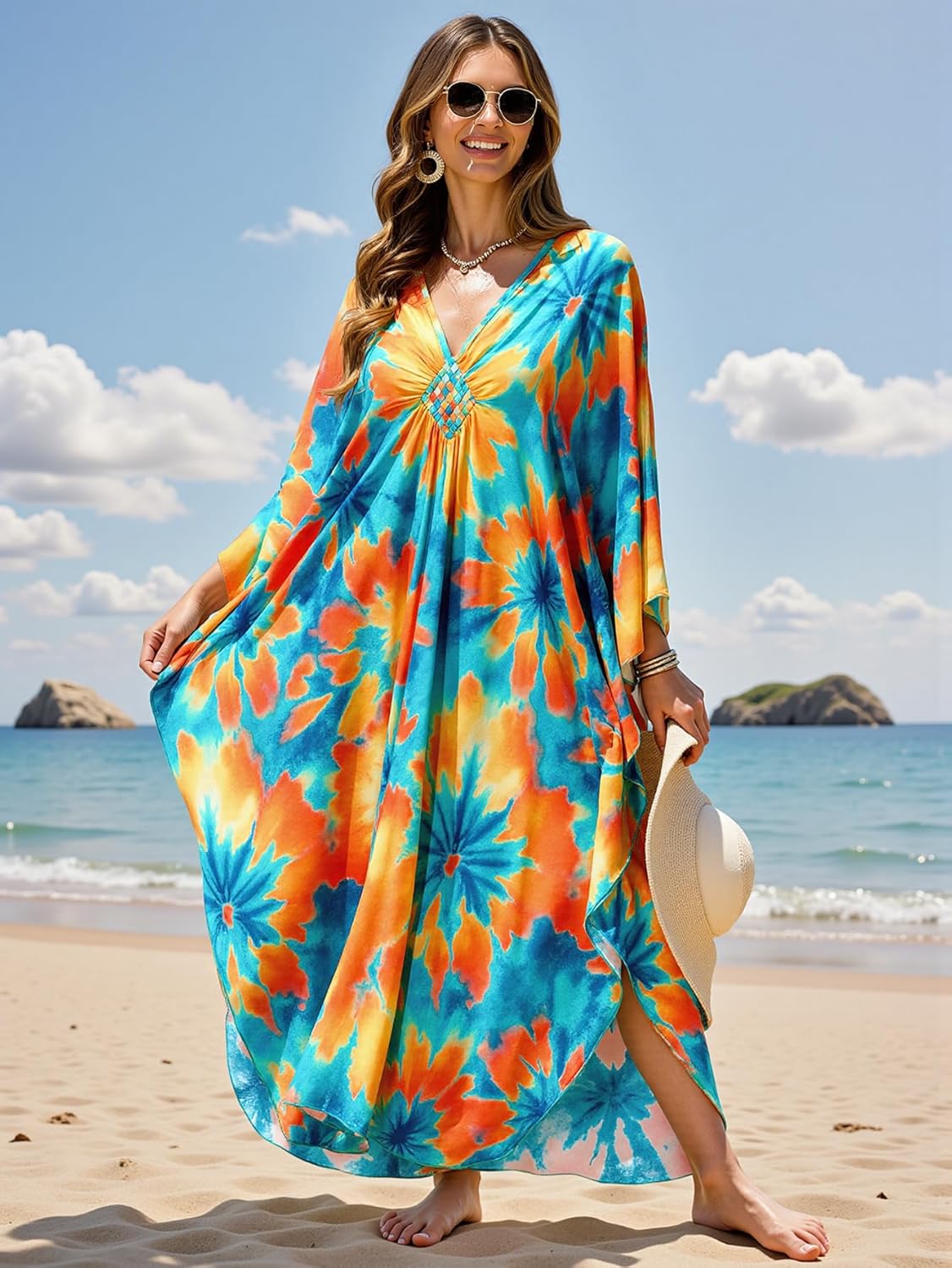 Women's V-Neck Kaftan - Plus Size Moo Moo Dresses, Casual Mumu Beach Cover Up for Tropical Vacation - Image 2
