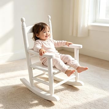 Modern Classic Toddler Rocker Chairs, Indoor & Outdoor Kids Rocking Chair for Children Ages 3-6, Solid Wood Childrens Rocking Chair Suitable for Patio, Garden, Playroom, Balcony,White