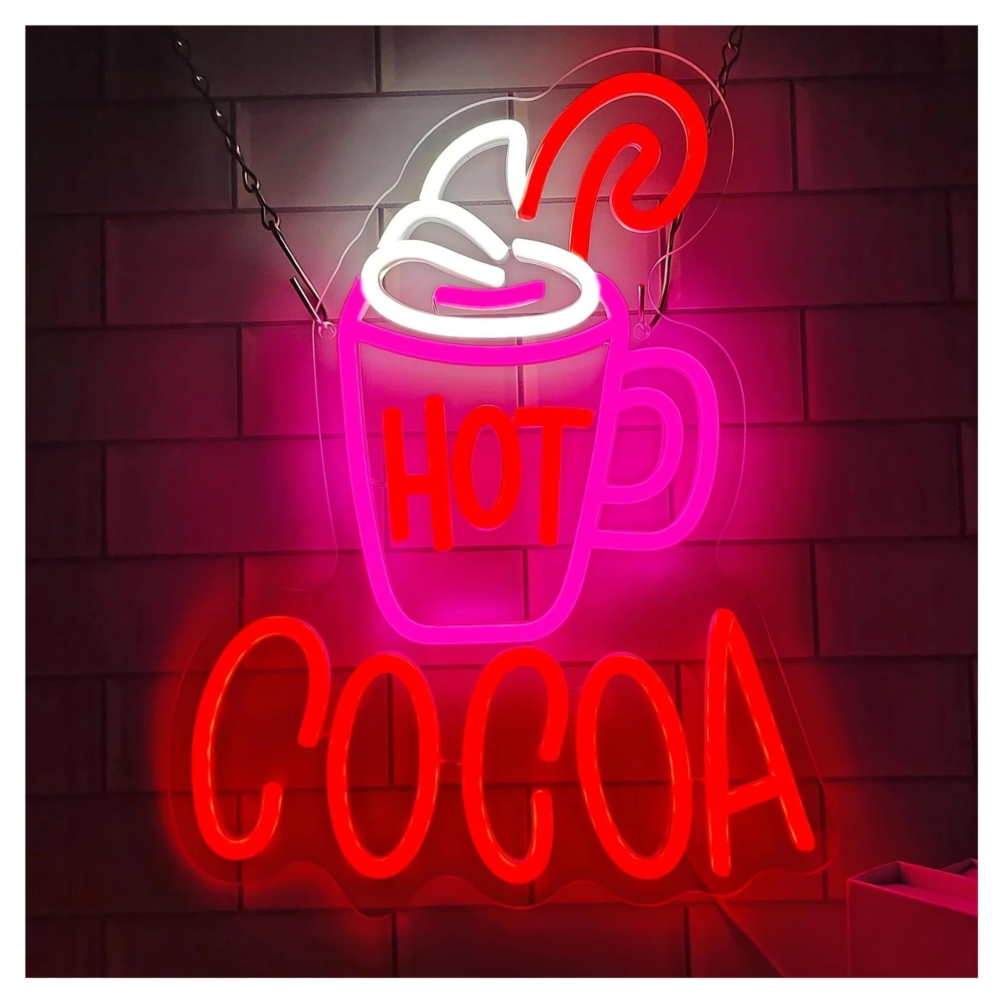 Xenite One Color Hanging Art Neon Signs Hot Cocoa Neon Light, Usb Power Dimmable Signs, Family Resturant Kitchen Dinning Coffee Shop Decorations