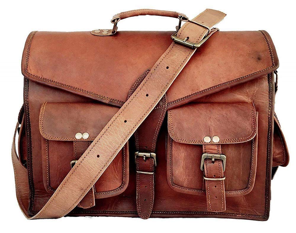 Skyland 20 Inch Leather Messenger Bag Shoulder Men Laptop Briefcase Vintage Satchel (Brown)