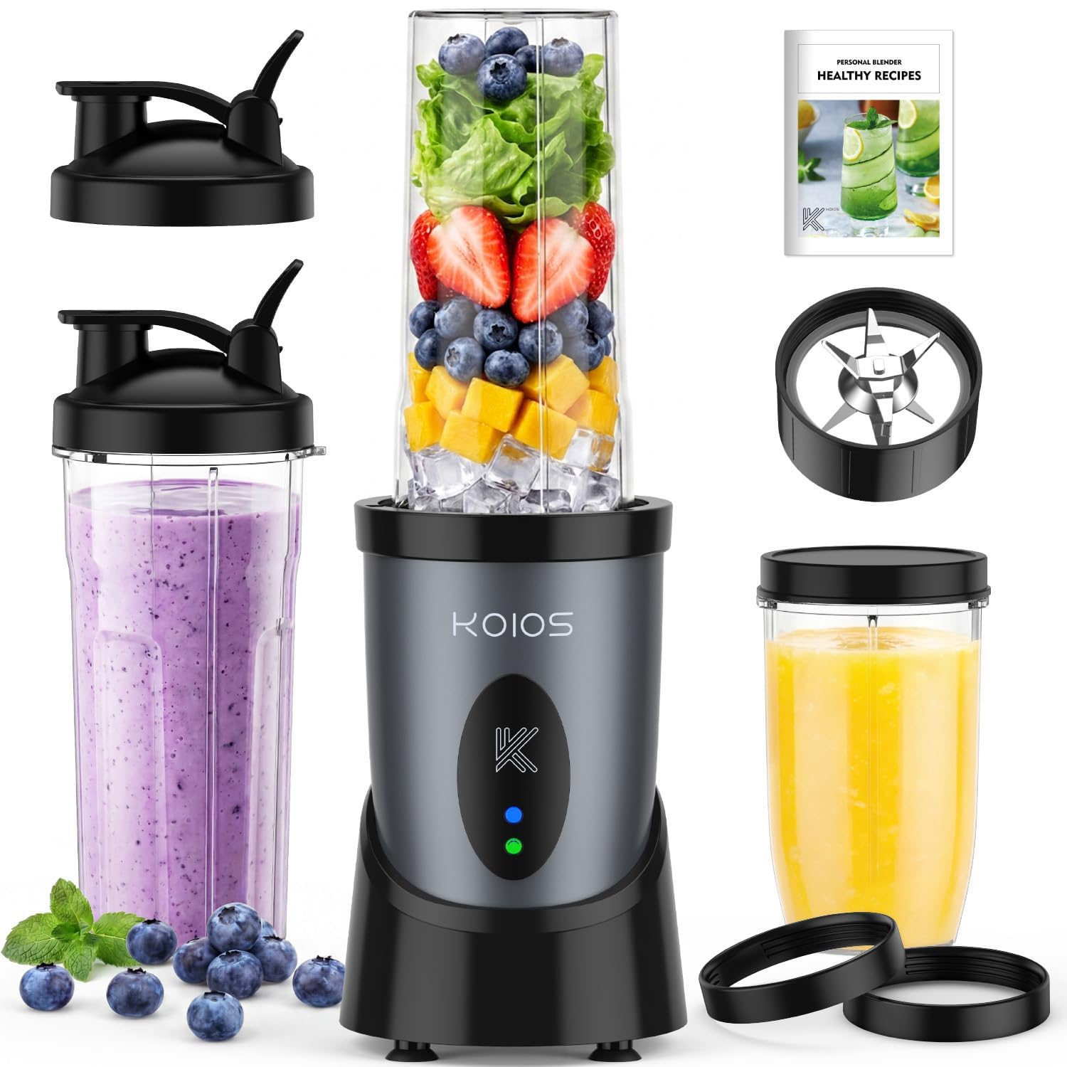 KOIOS Smoothie Blender, 900W with 3 Portable Cups