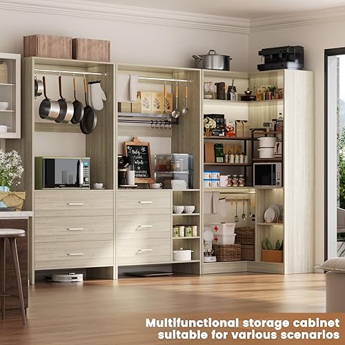 Miniatura 7 de Aheaplus Sistema de armario con 6 cajones, 4 varillas para colgar y torre de esquina, sistema de armario de esquina con colgante, organizador de