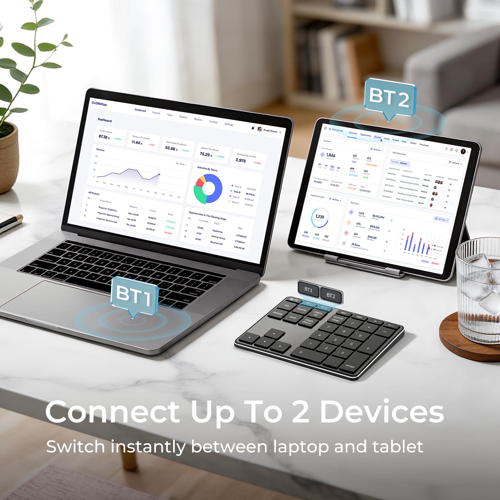 iClever Teclado Numérico Inalámbrico, Teclado Numérico Bluetooth 5.1 Multi-Dispositivo con Carga USB-C, Compatible con Mac/PC/Móvil
