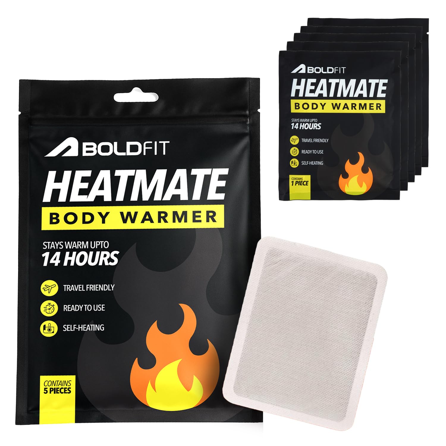 Boldfit Body Warmer Natural Heat Pad for Men & Women for Winter & Cold Climate Heat Pouch for Travelling Purpose Disposable Hot Heating Pads for Body Warmth Safe & Natural Air Activated Pouch - 5 pcs